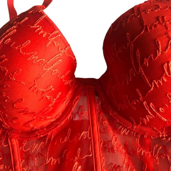 NWT Wolford Logo Obsessed Bustier Crop Top in Red Glow Size 34D - Picture 9 of 17